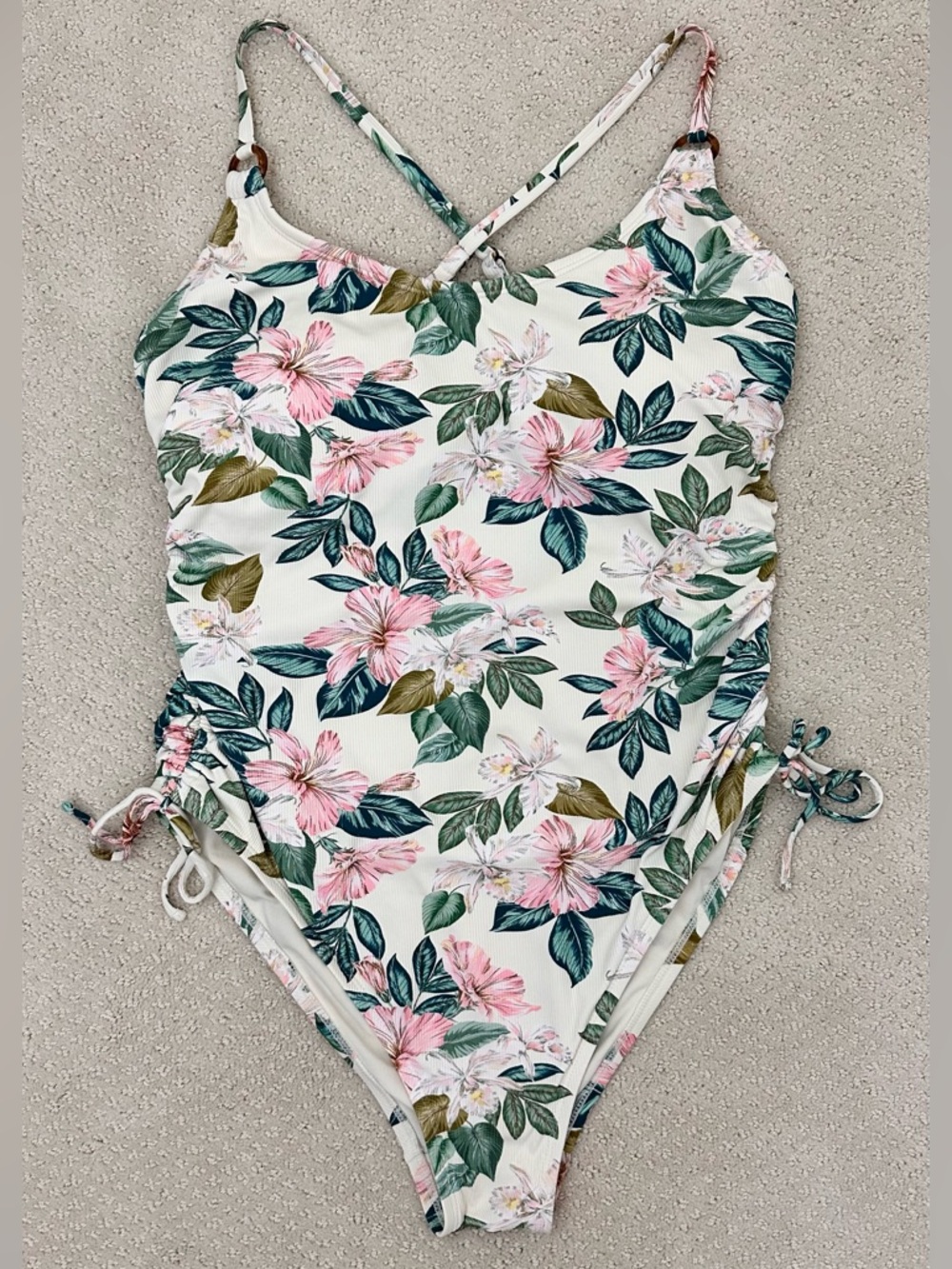 Palisades Beach Club XL Tropical Floral Ruched Swimsuit Beach Pool Resort Wear